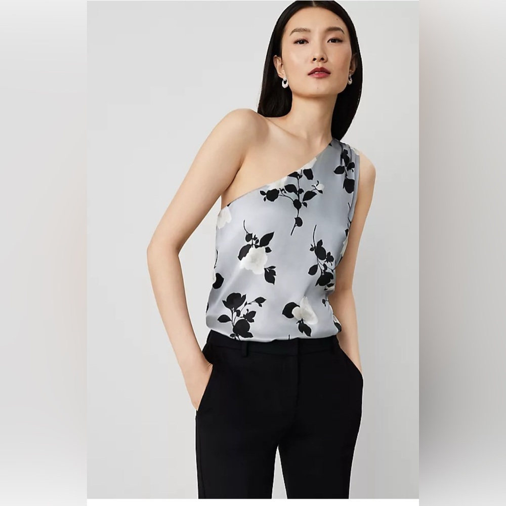 Ann Taylor Studio Collection Rose Garden Silk One-Shoulder Top - NWT - Size M